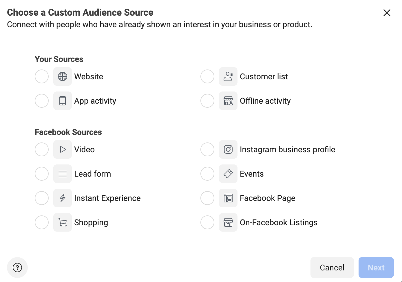 Choose a custom audience Facebook