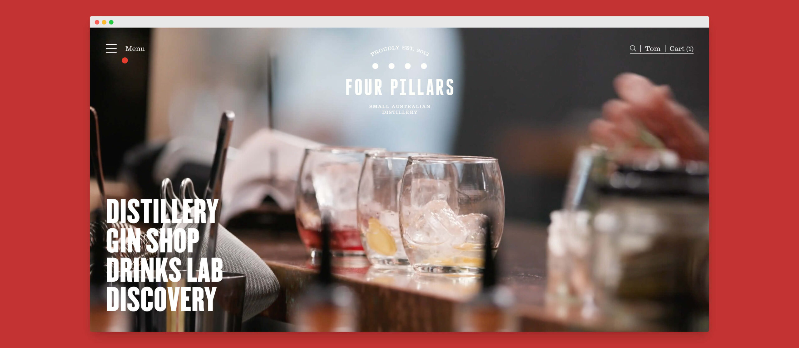Screenshot of Four Pillars Gin Homepage