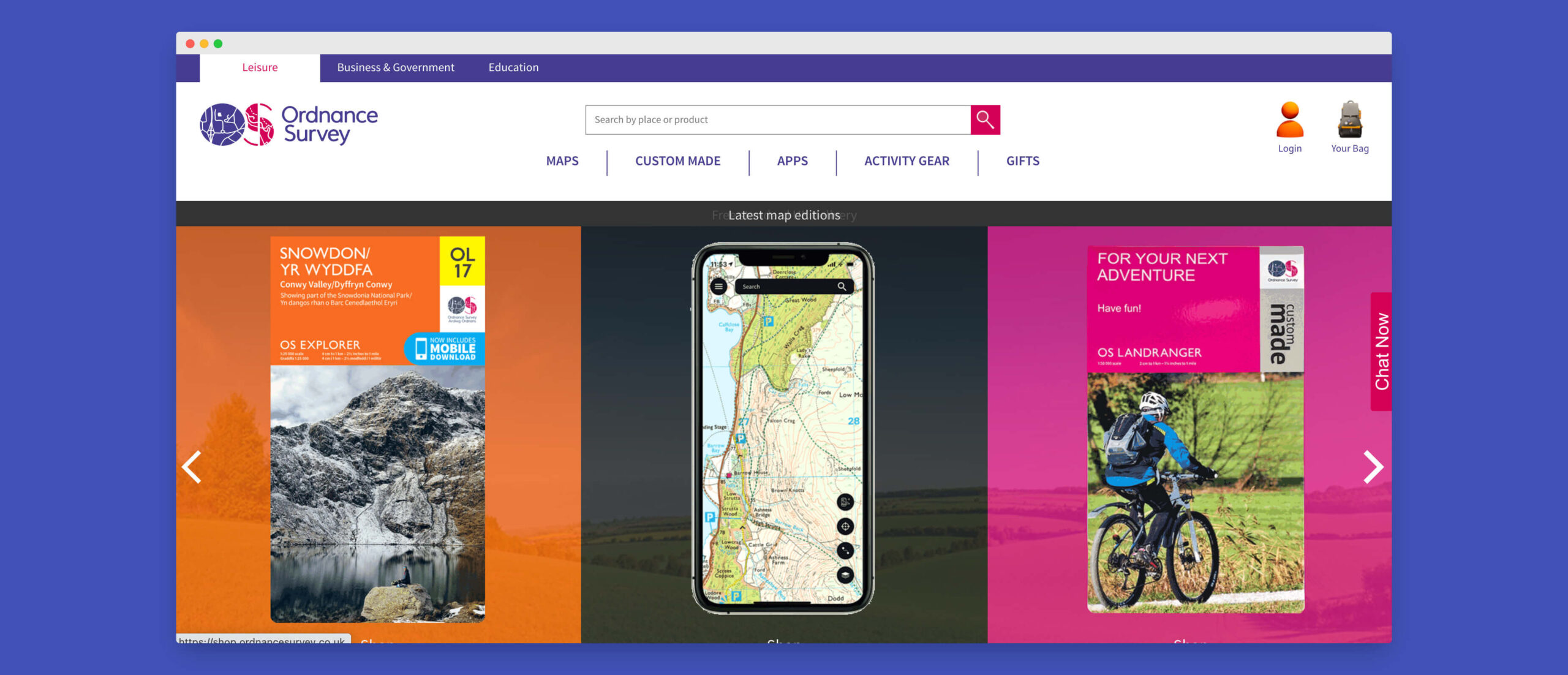 Screenshot of Ordnance Survey Shop Homepage