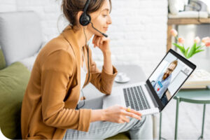 Employee on a video call with headphones