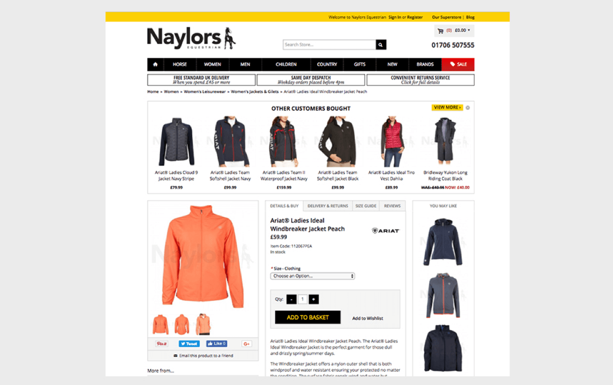 Onsite personalisation by Naylors from Google Shopping ads