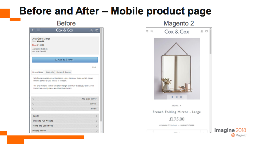 Cox and Cox mobile product page Magento 2