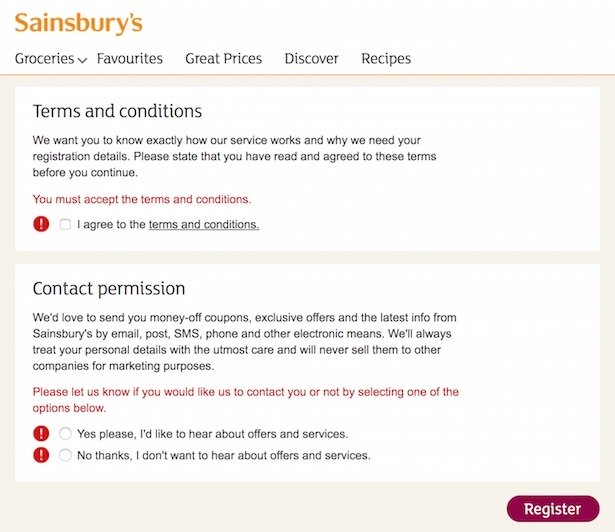 GDPR ecommerce best practice from Sainsburys