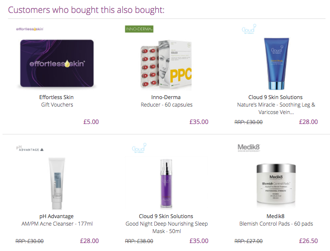 Personalisation product recommendations from Effortless Skin